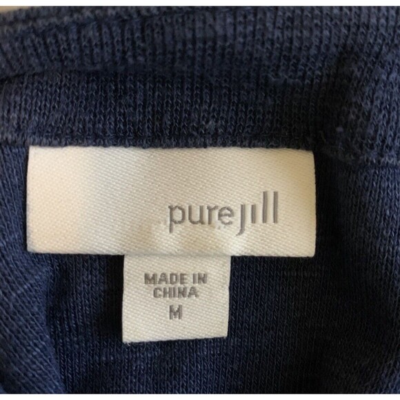 Pure Jill Linen Blend Open Cardigan Sweater Women's Med  Navy Blue 3/4 Sleeve - Picture 10 of 13
